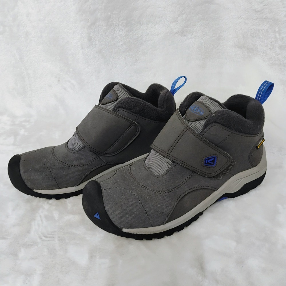 KEEN Kids Grey Blue Waterproof Hiking Boots Hook Loop Strap Size‎ 2 US Kootenay